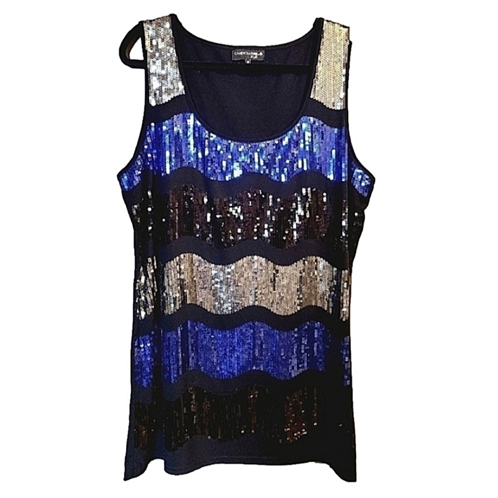 Candy Couture Plus Y2K Sequin Festival Mini Dress Striped Blue Silver Size 3XL